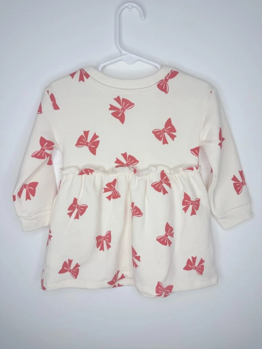 NWT  Baby Gap Cream Long Sleeve Dress with Red Printed Bows - 18-24 months